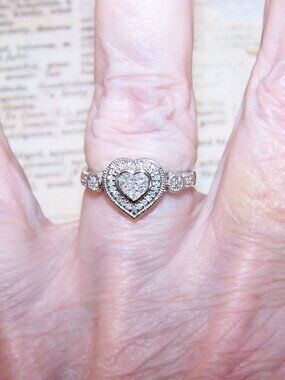 Made in India Sterling Silver Diamond Engagement Ring - Heart Design | Size 6.75